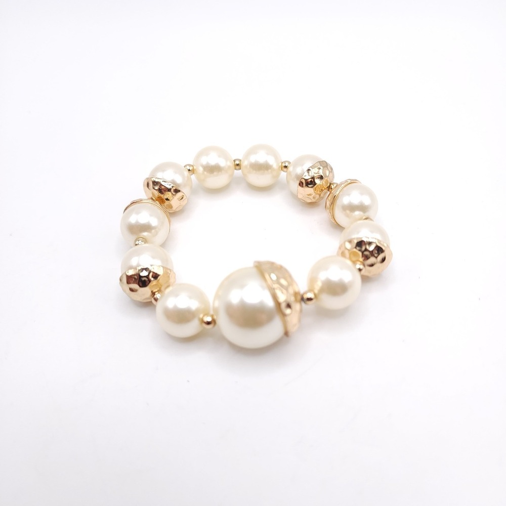Vintage Faux Pearl Stretch Bracelet Gold - Picture 2 of 3